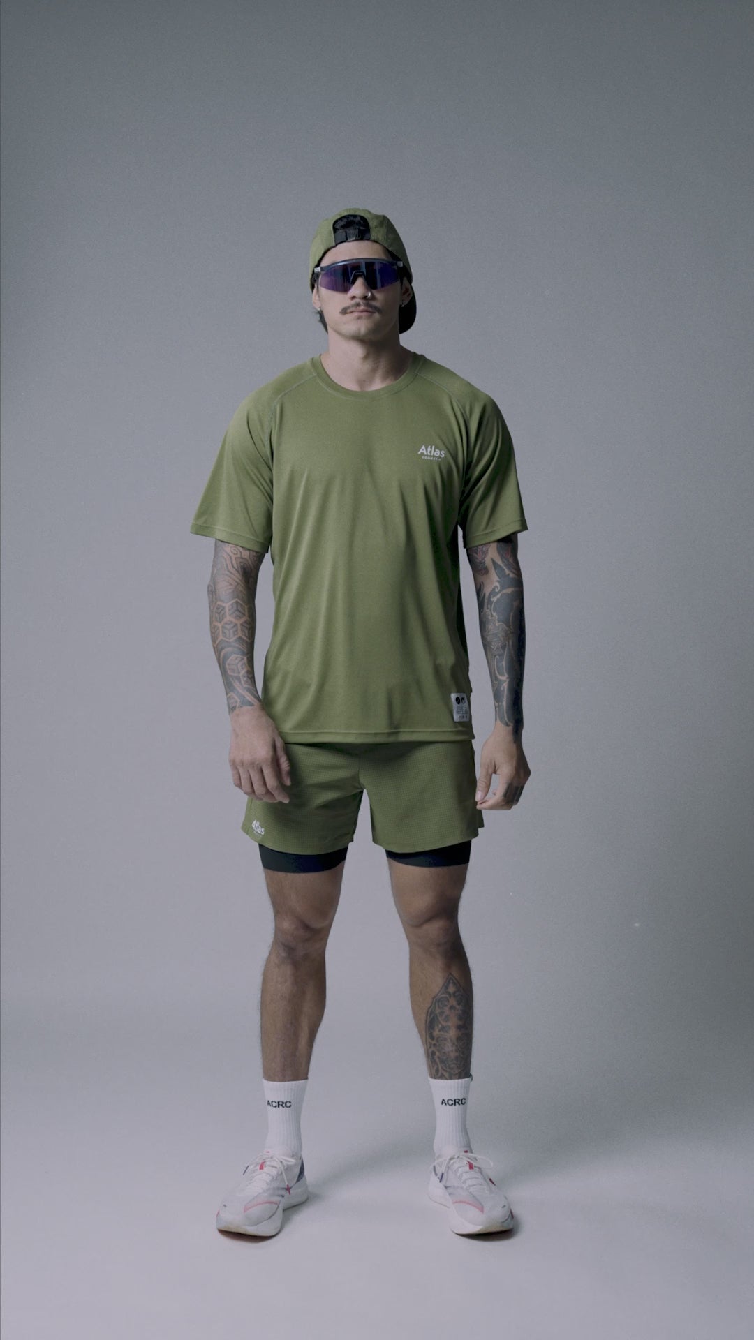 Performance 2 in 1 Running Shorts - Tight Fit - Olive Green