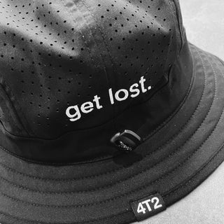 technical adjustable bucket hat, get lost.